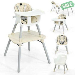 4-in-1 Baby Convertible Toddler Table Chair Set with PU Cushion-Beige Gray High Chairs