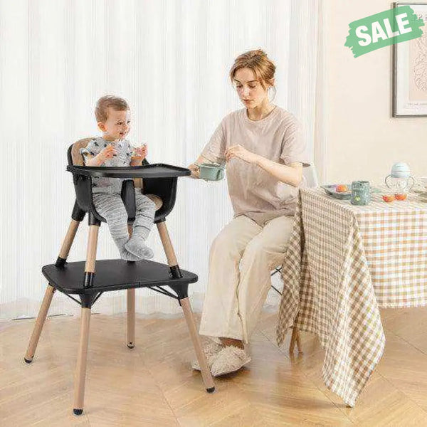 4-in-1 Baby Convertible Toddler Table Chair Set with PU Cushion-Beige Gray High Chairs