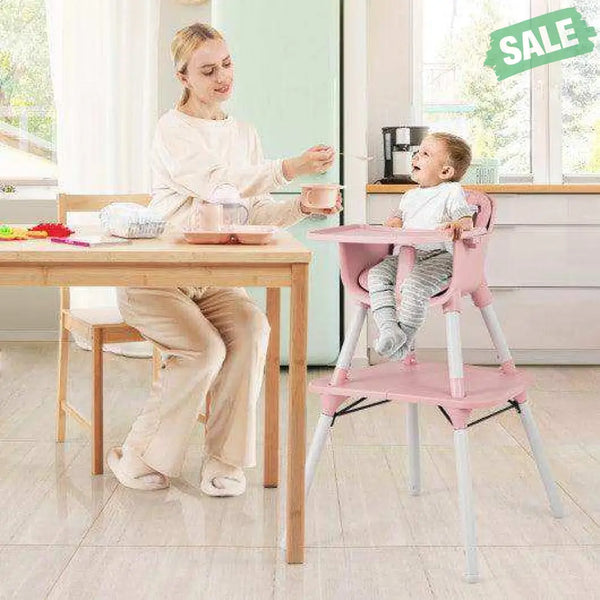 4-in-1 Baby Convertible Toddler Table Chair Set with PU Cushion-Beige Gray High Chairs