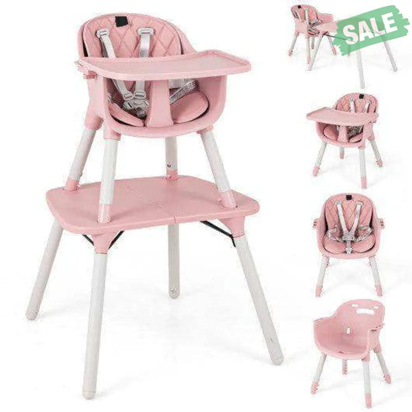4-in-1 Baby Convertible Toddler Table Chair Set with PU Cushion-Beige Gray High Chairs