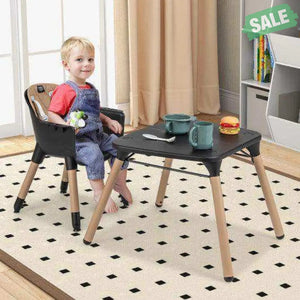 4-in-1 Baby Convertible Toddler Table Chair Set with PU Cushion-Beige Gray High Chairs