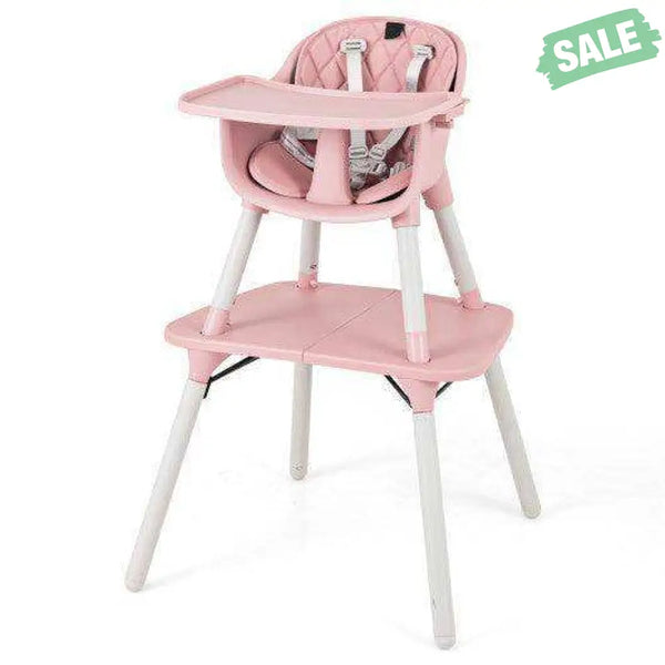 4-in-1 Baby Convertible Toddler Table Chair Set with PU Cushion-Beige Gray High Chairs