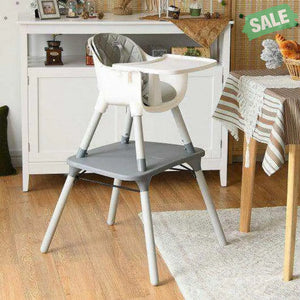 4-in-1 Baby Convertible Toddler Table Chair Set with PU Cushion-Beige Gray High Chairs