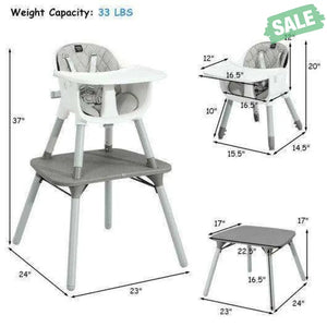 4-in-1 Baby Convertible Toddler Table Chair Set with PU Cushion-Beige Gray High Chairs