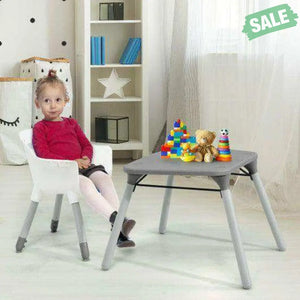 4-in-1 Baby Convertible Toddler Table Chair Set with PU Cushion-Beige Gray High Chairs