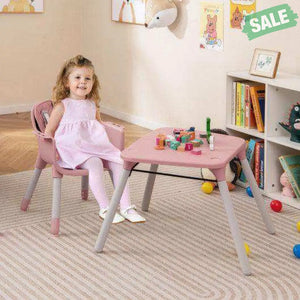 4-in-1 Baby Convertible Toddler Table Chair Set with PU Cushion-Beige Gray High Chairs