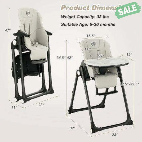 4-in-1 Baby High Chair with 6 Adjustable Heights-Beige Gray High Chairs