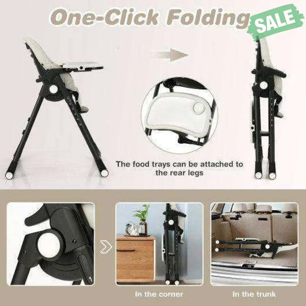 4-in-1 Baby High Chair with 6 Adjustable Heights-Beige Gray High Chairs