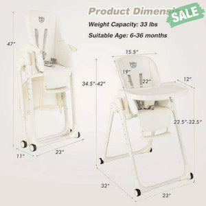 4-in-1 Baby High Chair with 6 Adjustable Heights-Beige Gray High Chairs
