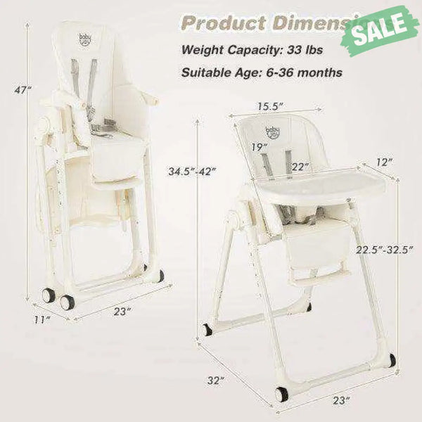 4-in-1 Baby High Chair with 6 Adjustable Heights-Beige Gray High Chairs