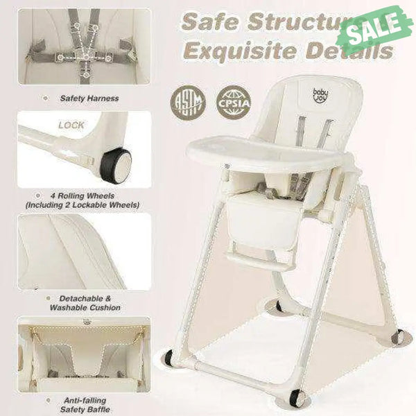 4-in-1 Baby High Chair with 6 Adjustable Heights-Beige Gray High Chairs