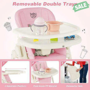 4-in-1 Baby High Chair with 6 Adjustable Heights-Beige Gray High Chairs