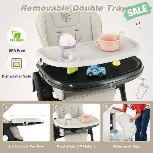 4-in-1 Baby High Chair with 6 Adjustable Heights-Beige Gray High Chairs