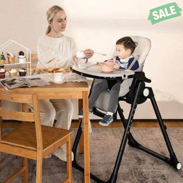 4-in-1 Baby High Chair with 6 Adjustable Heights-Beige Gray High Chairs