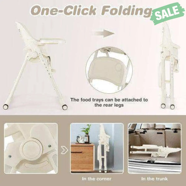 4-in-1 Baby High Chair with 6 Adjustable Heights-Beige Gray High Chairs