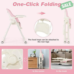 4-in-1 Baby High Chair with 6 Adjustable Heights-Pink