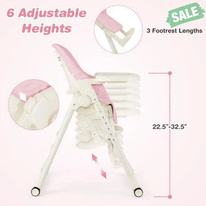 4-in-1 Baby High Chair with 6 Adjustable Heights-Pink