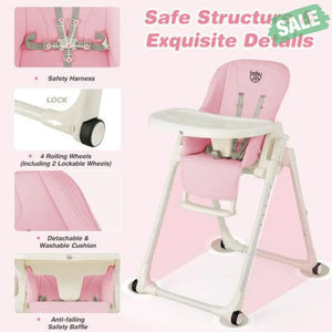 4-in-1 Baby High Chair with 6 Adjustable Heights-Pink