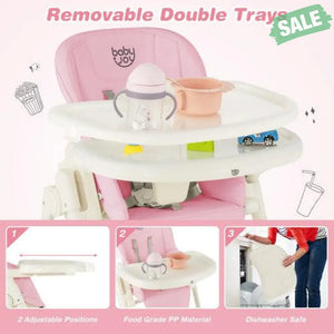 4-in-1 Baby High Chair with 6 Adjustable Heights-Pink