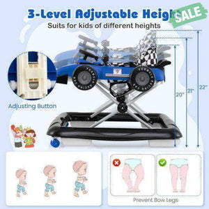 4-in-1 Baby Push Walker Activity Center Height Adjustable with Music Box-Blue