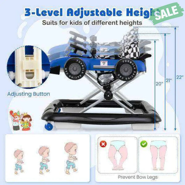 4-in-1 Baby Push Walker Activity Center Height Adjustable with Music Box-Blue