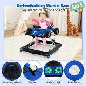 4-in-1 Baby Push Walker Activity Center Height Adjustable with Music Box-Blue