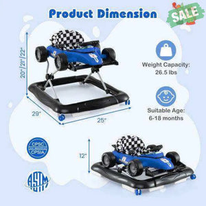 4-in-1 Baby Push Walker Activity Center Height Adjustable with Music Box-Blue