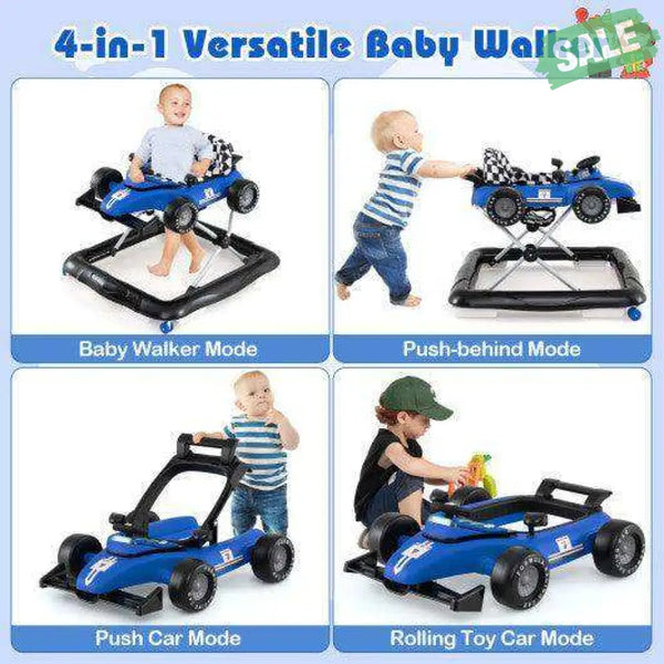 4-in-1 Baby Push Walker Activity Center Height Adjustable with Music Box-Blue