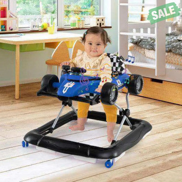 4-in-1 Baby Push Walker Activity Center Height Adjustable with Music Box-Blue