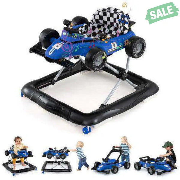 4-in-1 Baby Push Walker Activity Center Height Adjustable with Music Box-Blue