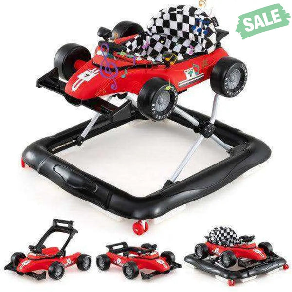 4-in-1 Baby Push Walker Activity Center Height Adjustable with Music Box-Red Red Baby Walkers