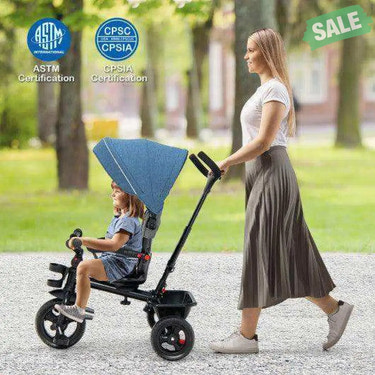 4-in-1 Baby Tricycle Toddler Trike with Convertible Seat-Blue Blue Baby Strollers