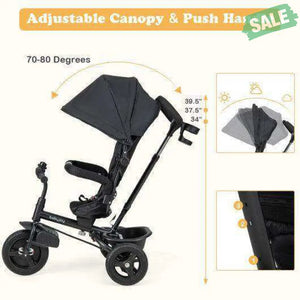 4-in-1 Baby Tricycle Toddler Trike with Reversible Seat and 5-Point Safety Harness-Black