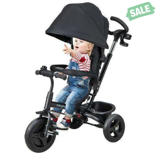 4-in-1 Baby Tricycle Toddler Trike with Reversible Seat and 5-Point Safety Harness-Black