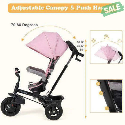 4-in-1 Baby Tricycle Toddler Trike with Reversible Seat and 5-Point Safety Harness-Pink Pink Baby Strollers