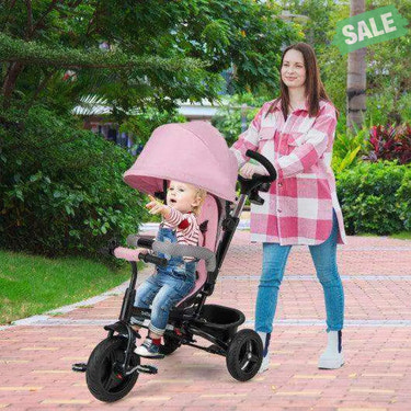 4-in-1 Baby Tricycle Toddler Trike with Reversible Seat and 5-Point Safety Harness-Pink Pink Baby Strollers