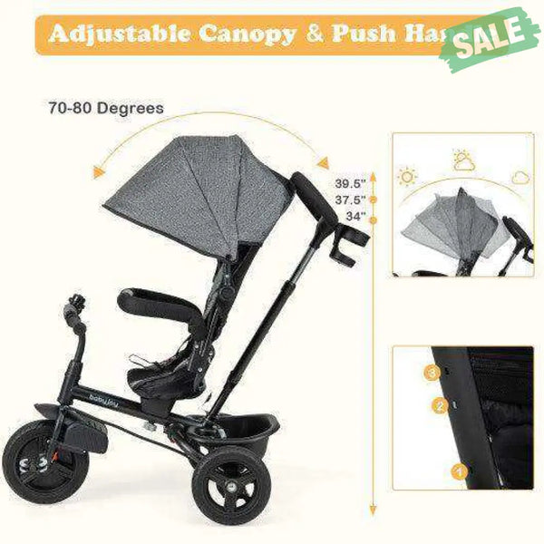 4-in-1 Baby Tricycle Toddler Trike with Reversible Seat and 5-Point Safety Harness-Pink Pink Baby Strollers