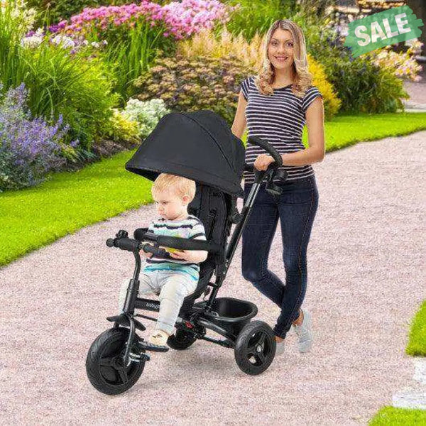 4-in-1 Baby Tricycle Toddler Trike with Reversible Seat and 5-Point Safety Harness-Pink Pink Baby Strollers