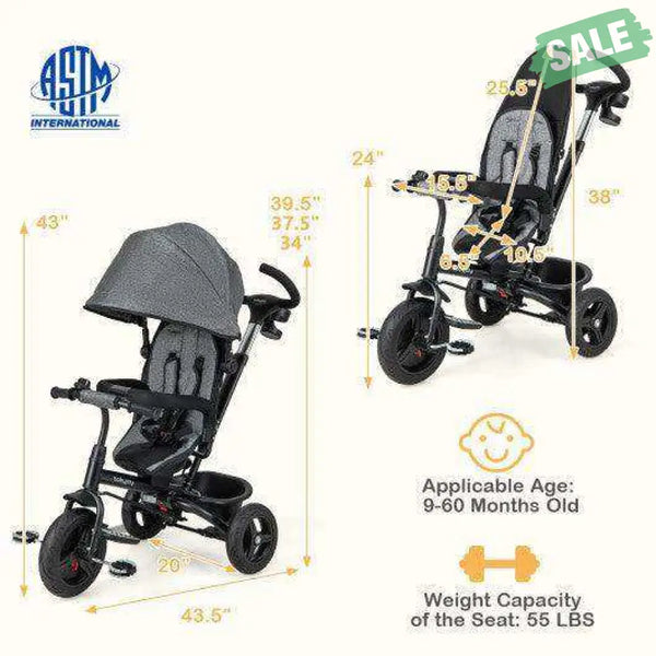 4-in-1 Baby Tricycle Toddler Trike with Reversible Seat and 5-Point Safety Harness-Pink Pink Baby Strollers
