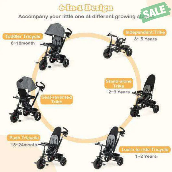 4-in-1 Baby Tricycle Toddler Trike with Reversible Seat and 5-Point Safety Harness-Pink Pink Baby Strollers