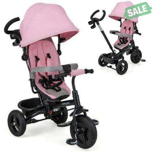 4-in-1 Baby Tricycle Toddler Trike with Reversible Seat and 5-Point Safety Harness-Pink Pink Baby Strollers