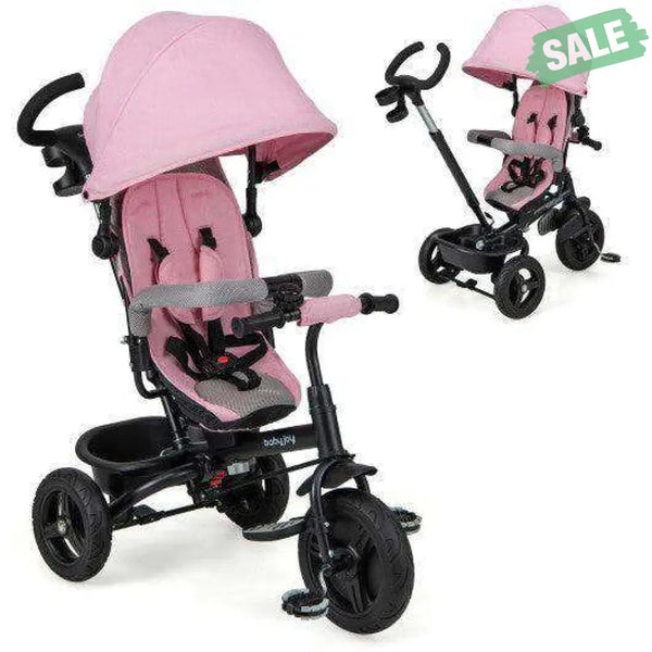 4-in-1 Baby Tricycle Toddler Trike with Reversible Seat and 5-Point Safety Harness-Pink Pink Baby Strollers