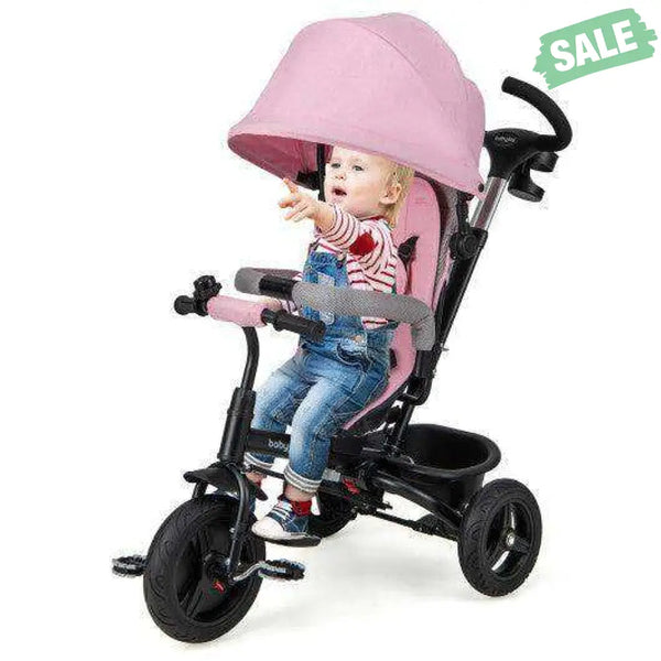 4-in-1 Baby Tricycle Toddler Trike with Reversible Seat and 5-Point Safety Harness-Pink Pink Baby Strollers