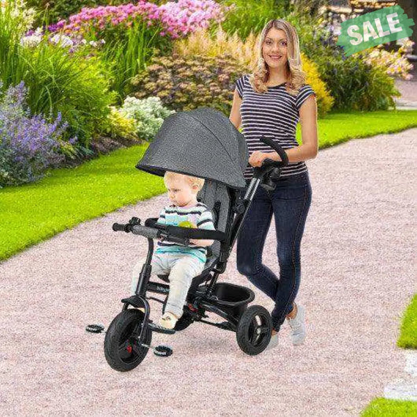 4-in-1 Baby Tricycle Toddler Trike with Reversible Seat and 5-Point Safety Harness-Pink Pink Baby Strollers