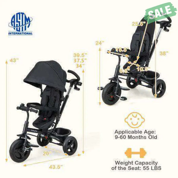 4-in-1 Baby Tricycle Toddler Trike with Reversible Seat and 5-Point Safety Harness-Pink Pink Baby Strollers