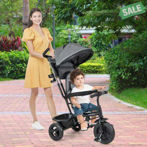 4-in-1 Baby Trike Kids Tricycle with Removable Canopy and Adjustable Push Handle-Pink Pink Baby Strollers