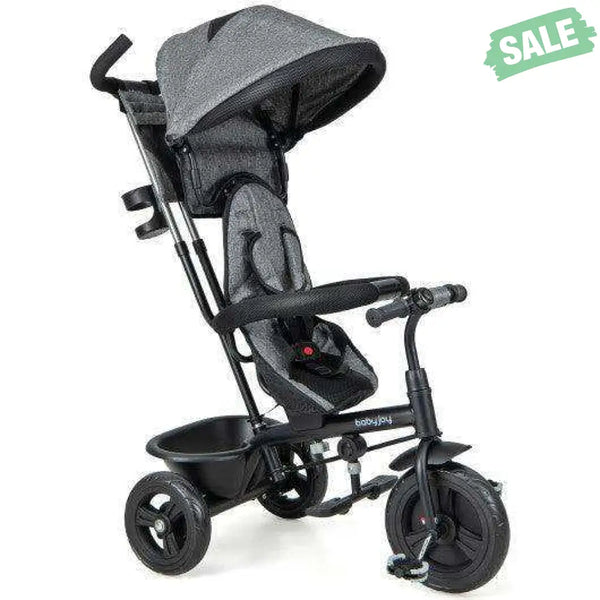 4-in-1 Baby Trike Kids Tricycle with Removable Canopy and Adjustable Push Handle-Pink Pink Baby Strollers