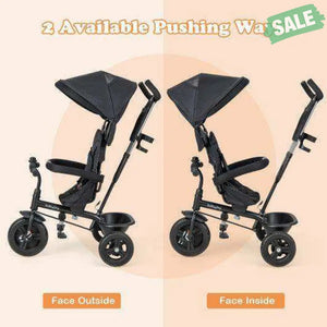 4-in-1 Baby Trike Kids Tricycle with Removable Canopy and Adjustable Push Handle-Pink Pink Baby Strollers