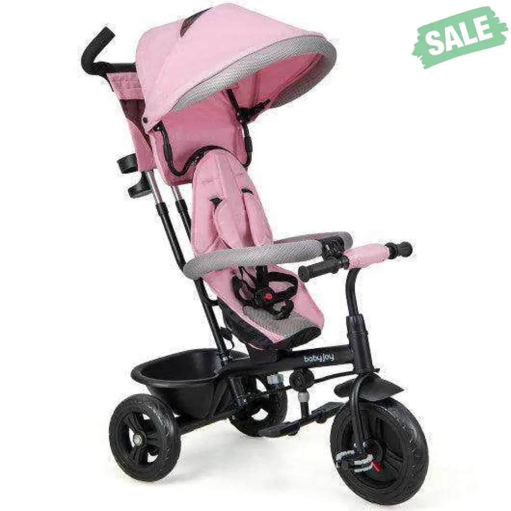 4-in-1 Baby Trike Kids Tricycle with Removable Canopy and Adjustable Push Handle-Pink Pink Baby Strollers