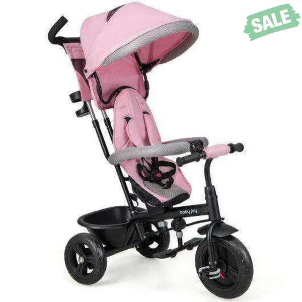 4-in-1 Baby Trike Kids Tricycle with Removable Canopy and Adjustable Push Handle-Pink Pink Baby Strollers